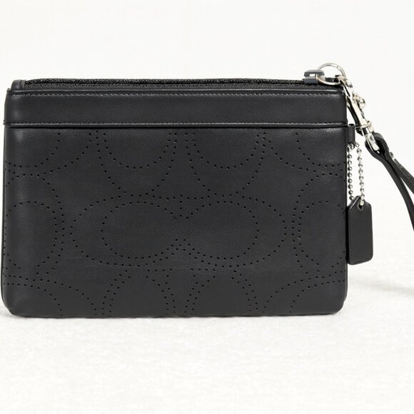 Coach Black Perforated Signature C Leather Corner Zip Wristlet EUC - Picture 4 of 7